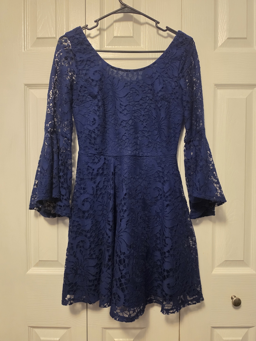 BCX Royal Blue Lace Fit-and-Flare Dress with Bell Sleeves